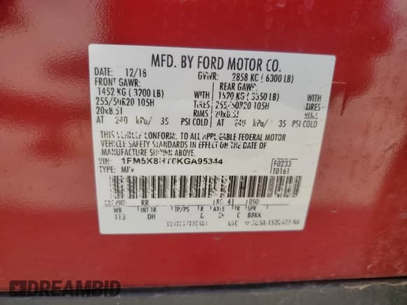 ✅ 2019 Ford Explorer Platinum • VIN: 1FM5K8HT6KGA95344 • Lot: 55697795. Listed on Copart with 64,948 mi. Free auction sales archive from the USA and detailed vehicle history report at DreamBid. Image 13.