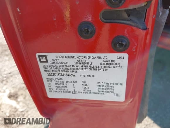 ✅ 2004 Chevrolet Silverado 1500 LT • VIN: 2GCEC13T841343352 • Lot: 43143440. Listed on IAAI with Not provided. Free auction sales archive from the USA and detailed vehicle history report at DreamBid. Image 9.