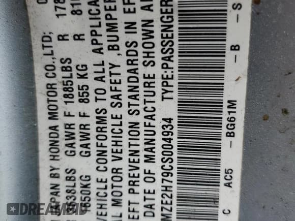 ✅ 2012 Honda Insight EX • VIN: JHMZE2H79CS004934 • Лот: 67858765. Опубликован ранее на Copart с пробегом 148 241 миль. Бесплатный доступ к архиву аукционных продаж из США и подробный отчёт об истории автомобиля на DreamBid. Изображение 12.