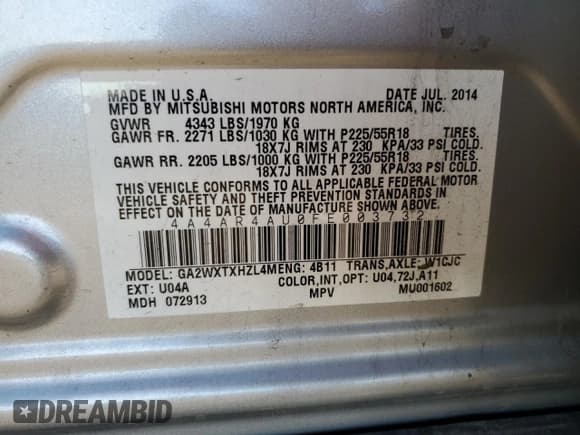 ✅ 2015 Mitsubishi Outlander SE • VIN: 4A4AR4AU0FE003732 • Lot: 90926375. Wystawiony na Copart z przebiegiem 144 889 mil. Bezpłatny archiwum sprzedaży aukcyjnych z USA i szczegółowy raport historii pojazdu na DreamBid. Zdjęcie 14.