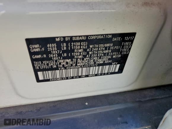 ✅ 2018 Subaru Outback Limited • VIN: 4S4BSANC3J3277572 • Lot: 94943065. Listed on Copart with 86,729 mi. Free auction sales archive from the USA and detailed vehicle history report at DreamBid. Image 13.