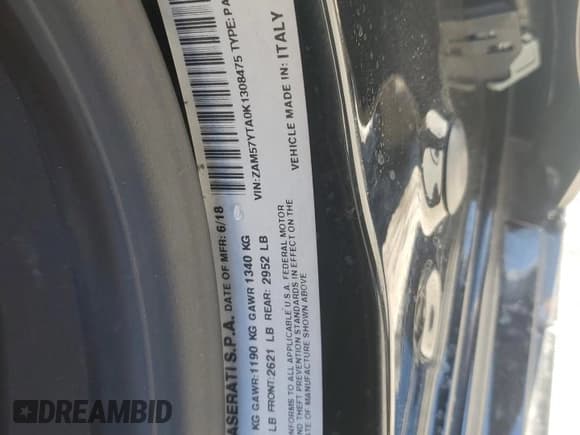 ✅ 2019 Maserati Ghibli S Q4 • VIN: ZAM57YTA0K1308475 • Lot: 88973145. Wystawiony na Copart z przebiegiem 66 175 mil. Bezpłatny archiwum sprzedaży aukcyjnych z USA i szczegółowy raport historii pojazdu na DreamBid. Zdjęcie 12.