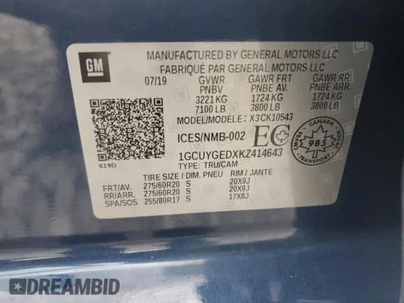 ✅ 2019 Chevrolet Silverado 1500 LTZ • VIN: 1GCUYGEDXKZ414643 • Lot: 70060575. Wystawiony na Copart z przebiegiem 76 911 mil. Bezpłatny archiwum sprzedaży aukcyjnych z USA i szczegółowy raport historii pojazdu na DreamBid. Zdjęcie 12.