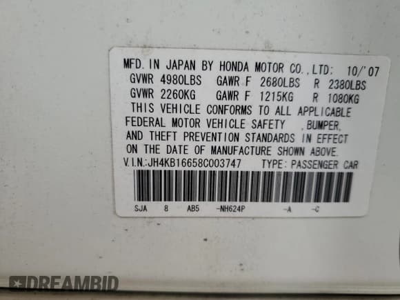 ✅ 2008 Acura RL Technology • VIN: JH4KB16658C003747 • Лот: 77010774. Опубликован ранее на Copart с пробегом 116 707 миль. Бесплатный доступ к архиву аукционных продаж из США и подробный отчёт об истории автомобиля на DreamBid. Изображение 13.