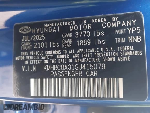 ✅ 2025 Hyundai Venue SEL • VIN: KMHRC8A31SU415079 • Lot: 43319091. Listed on IAAI with Not provided. Free auction sales archive from the USA and detailed vehicle history report at DreamBid. Image 9.