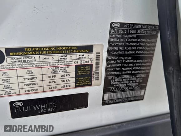 ✅ 2014 Land Rover Range Rover Supercharged • VIN: SALGS2TF9EA171652 • Lot: 96831175. Listed on Copart with 144,715 mi. Free auction sales archive from the USA and detailed vehicle history report at DreamBid. Image 10.