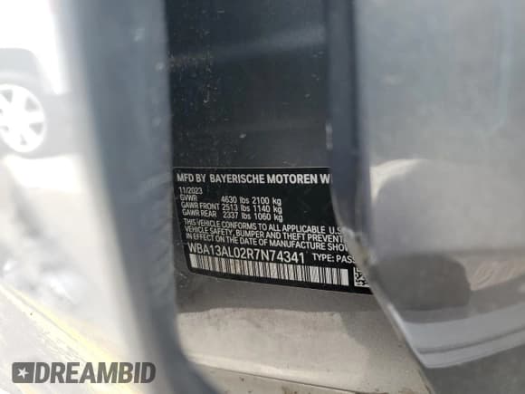 ✅ 2024 BMW 2 Series M235i xDrive • VIN: WBA13AL02R7N74341 • Lot: 62718315. Listed on Copart with 9,223 mi. Free auction sales archive from the USA and detailed vehicle history report at DreamBid. Image 12.