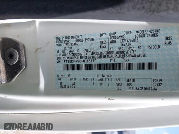 ✅ 2006 Ford Econoline Cargo Recreational • VIN: 1FTSS34P96HB18179 • Lot: 42016522. Listed on IAAI with 155,499 mi. Free auction sales archive from the USA and detailed vehicle history report at DreamBid. Image 9.