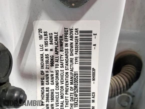 ✅ 2021 Honda Insight EX • VIN: 19XZE4F52ME005281 • Лот: 90641075. Опубликован ранее на Copart с пробегом 156 612 миль. Бесплатный доступ к архиву аукционных продаж из США и подробный отчёт об истории автомобиля на DreamBid. Изображение 12.