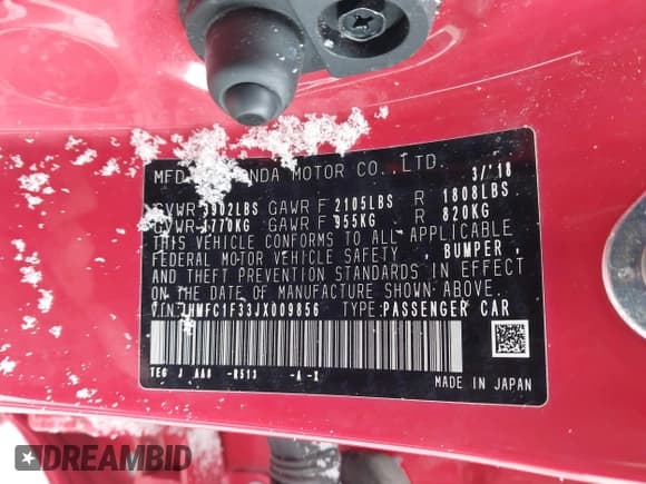 ✅ 2018 Honda Civic EX-T • VIN: JHMFC1F33JX009856 • Lot: 43631342. Listed on IAAI with 139,371 mi. Free auction sales archive from the USA and detailed vehicle history report at DreamBid. Image 9.