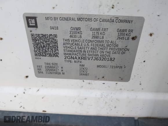 2018 Chevrolet Equinox LS с VIN 2GNAXREV7J6320182, выставлен на аукционе IAAI как лот 43262040 с пробегом 132 619 миль миль и . История ставок и продаж доступна на DreamBid. Изображение 9.