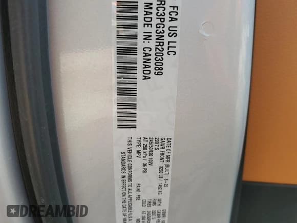 ✅ 2022 Chrysler Pacifica Pinnacle • VIN: 2C4RC3PG3NR203089 • Лот: 44198905. Опубликован ранее на Copart с пробегом 40 334 миль. Бесплатный доступ к архиву аукционных продаж из США и подробный отчёт об истории автомобиля на DreamBid. Изображение 14.