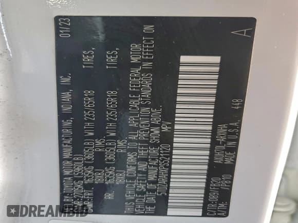 ✅ 2023 Toyota Highlander Hybrid LE • VIN: 5TDZARAHXPS521120 • Лот: 95034905. Опубликован ранее на Copart с пробегом 86 264 миль. Бесплатный доступ к архиву аукционных продаж из США и подробный отчёт об истории автомобиля на DreamBid. Изображение 13.