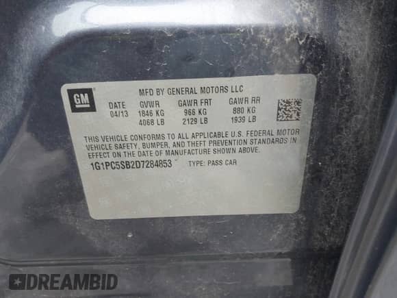 ✅ 2013 Chevrolet Cruze 1LT • VIN: 1G1PC5SB2D7284853 • Lot: 43273117. Wystawiony na IAAI z przebiegiem 124 640 mil mil. Skorzystaj z bezpłatnego archiwum sprzedaży aukcyjnych z USA i zobacz szczegółowy raport historii pojazdu na DreamBid. Zdjęcie 9.