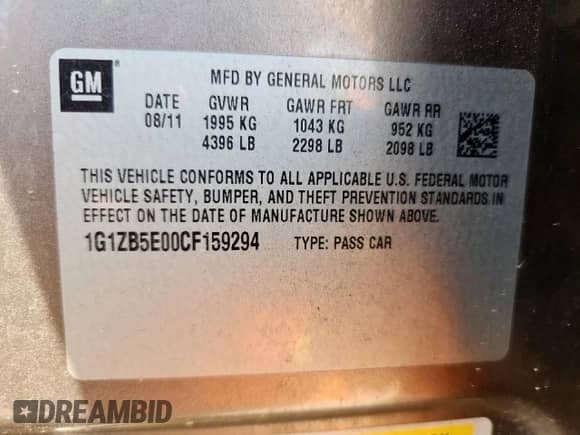 2012 Chevrolet Malibu 1LS с VIN 1G1ZB5E00CF159294, выставлен на аукционе Copart как лот 84747615 с пробегом 140 673 миль миль и Списание • Salvage title. История ставок и продаж доступна на DreamBid. Изображение 12.