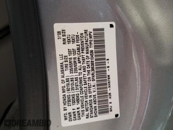 ✅ 2008 Honda Odyssey EX-L • VIN: 5FNRL38638B104536 • Lot: 92584895. Listed on Copart with 126,848 mi. Free auction sales archive from the USA and detailed vehicle history report at DreamBid. Image 13.