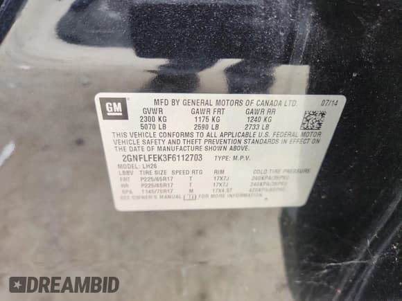 ✅ 2015 Chevrolet Equinox LT • VIN: 2GNFLFEK3F6112703 • Лот: 66186765. Опубликован ранее на Copart с пробегом 174 929 миль. Бесплатный доступ к архиву аукционных продаж из США и подробный отчёт об истории автомобиля на DreamBid. Изображение 14.