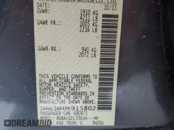 ✅ 2015 Nissan Altima 2.5 • VIN: 1N4AL3AP4FN915802 • Лот: 92715945. Опубликован ранее на Copart с пробегом 165 437 миль. Бесплатный доступ к архиву аукционных продаж из США и подробный отчёт об истории автомобиля на DreamBid. Изображение 12.