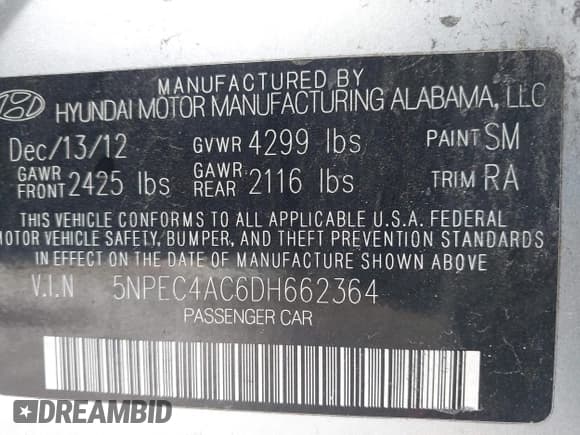 ✅ 2013 Hyundai Sonata SE • VIN: 5NPEC4AC6DH662364 • Лот: 43070922. Опубликован ранее на IAAI с пробегом 102 558 миль. Бесплатный доступ к архиву аукционных продаж из США и подробный отчёт об истории автомобиля на DreamBid. Изображение 9.