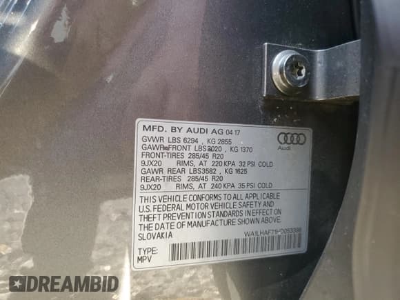 ✅ 2017 Audi Q7 Premium Plus • VIN: WA1LHAF71HD053398 • Lot: 83770275. Wystawiony na Copart z przebiegiem 62 446 mil. Bezpłatny archiwum sprzedaży aukcyjnych z USA i szczegółowy raport historii pojazdu na DreamBid. Zdjęcie 13.