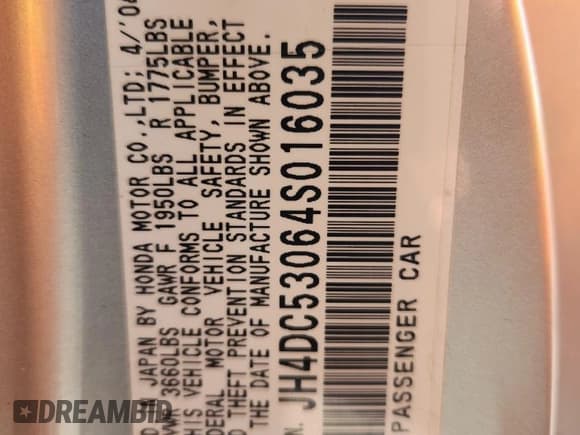 ✅ 2004 Acura RSX Type S • VIN: JH4DC53064S016035 • Лот: 87023175. Опубликован ранее на Copart с пробегом 198 084 миль. Бесплатный доступ к архиву аукционных продаж из США и подробный отчёт об истории автомобиля на DreamBid. Изображение 13.