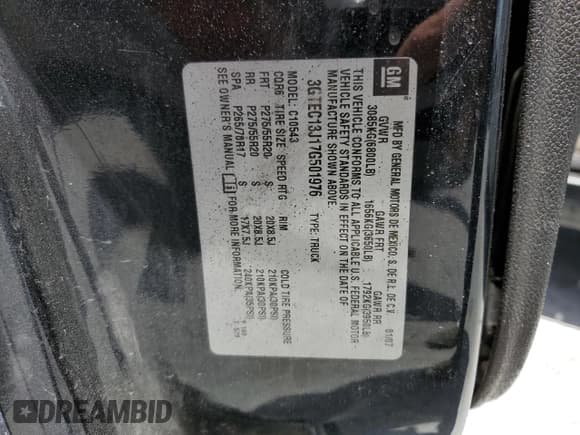 ✅ 2007 GMC Sierra 1500 SLE1 • VIN: 3GTEC13J17G501976 • Lot: 62474485. Wystawiony na Copart z przebiegiem Nie podano. Bezpłatny archiwum sprzedaży aukcyjnych z USA i szczegółowy raport historii pojazdu na DreamBid. Zdjęcie 12.