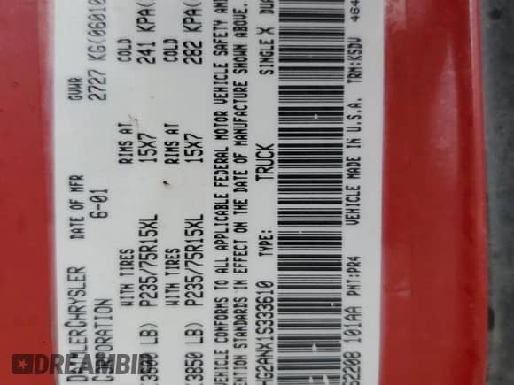 2001 Dodge Dakota Sport with VIN 1B7HG2ANX1S333610, listed as a Copart auction lot 68866734 with 245,064 mi miles and Salvage title. Bid and sale history available at DreamBid. Image 13.