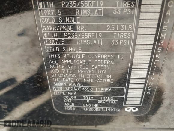 ✅ 2019 Infiniti QX50 Luxe • VIN: 3PCAJ5M35KF119556 • Lot: 42012935. Listed on IAAI with 162,122 mi. Free auction sales archive from the USA and detailed vehicle history report at DreamBid. Image 9.