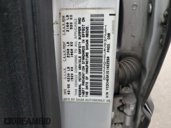 ✅ 1995 Saab 9000 • VIN: YS3CH65R3S1022550 • Лот: 77462574. Опубликован ранее на Copart с пробегом 259 696 миль. Бесплатный доступ к архиву аукционных продаж из США и подробный отчёт об истории автомобиля на DreamBid. Изображение 14.