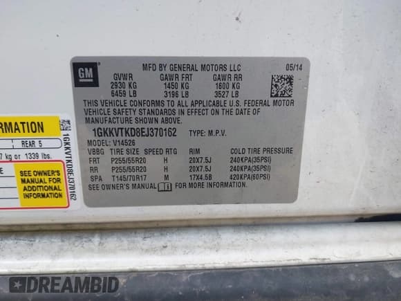 ✅ 2014 GMC Acadia Denali • VIN: 1GKKVTKD8EJ370162 • Лот: 43376109. Опубликован ранее на IAAI с пробегом 190 813 миль. Бесплатный доступ к архиву аукционных продаж из США и подробный отчёт об истории автомобиля на DreamBid. Изображение 9.