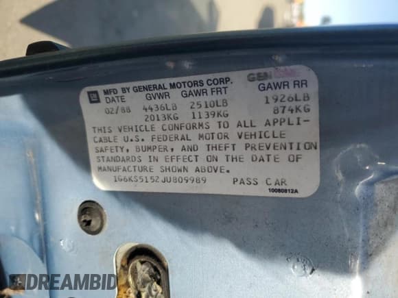 ✅ 1988 Cadillac Seville • VIN: 1G6KS5152JU809989 • Lot: 51385205. Wystawiony na Copart z przebiegiem 40 217 mil. Bezpłatny archiwum sprzedaży aukcyjnych z USA i szczegółowy raport historii pojazdu na DreamBid. Zdjęcie 12.