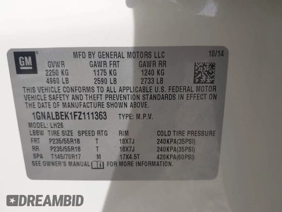 ✅ 2015 Chevrolet Equinox LT • VIN: 1GNALBEK1FZ111363 • Лот: 43271234. Опубликован ранее на IAAI с пробегом 109 903 миль. Бесплатный доступ к архиву аукционных продаж из США и подробный отчёт об истории автомобиля на DreamBid. Изображение 9.