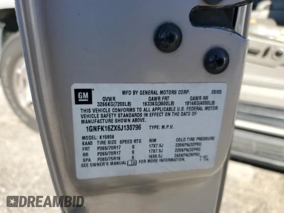 ✅ 2006 Chevrolet Suburban LS • VIN: 1GNFK16ZX6J130796 • Лот: 84627724. Опубликован ранее на Copart с пробегом 287 830 миль. Бесплатный доступ к архиву аукционных продаж из США и подробный отчёт об истории автомобиля на DreamBid. Изображение 13.