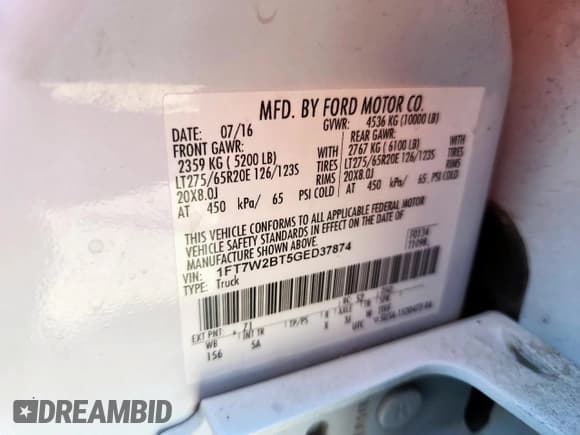 ✅ 2016 Ford F-250 Lariat • VIN: 1FT7W2BT5GED37874 • Лот: 85785935. Опубликован ранее на Copart с пробегом 172 072 миль. Бесплатный доступ к архиву аукционных продаж из США и подробный отчёт об истории автомобиля на DreamBid. Изображение 12.