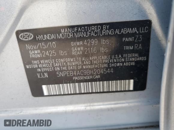 ✅ 2011 Hyundai Sonata GLS • VIN: 5NPEB4AC9BH204544 • Lot: 78326024. Listed on Copart with 221,072 mi. Free auction sales archive from the USA and detailed vehicle history report at DreamBid. Image 12.