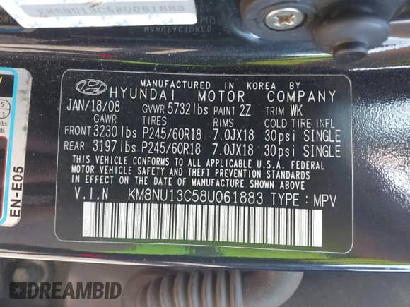 2008 Hyundai Veracruz GLS с VIN KM8NU13C58U061883, выставлен на аукционе IAAI как лот 41508777 с пробегом 261 428 миль миль и . История ставок и продаж доступна на DreamBid. Изображение 9.