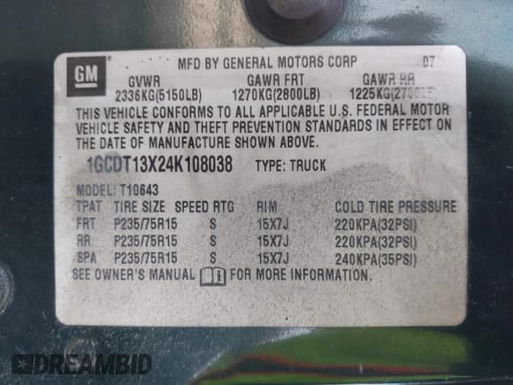 ✅ 2004 Chevrolet S-10 LS • VIN: 1GCDT13X24K108038 • Lot: 42637459. Listed on IAAI with 160,309 mi. Free auction sales archive from the USA and detailed vehicle history report at DreamBid. Image 9.