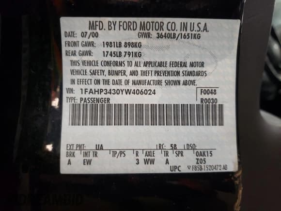 ✅ 2000 Ford Focus • VIN: 1FAHP3430YW406024 • Lot: 86580314. Listed on Copart with 99,158 mi. Free auction sales archive from the USA and detailed vehicle history report at DreamBid. Image 12.