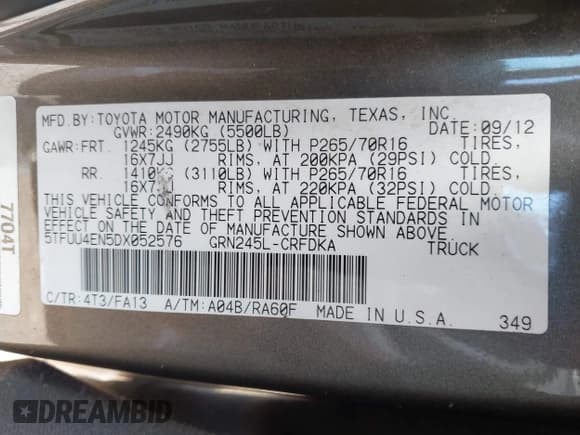 ✅ 2013 Toyota Tacoma • VIN: 5TFUU4EN5DX052576 • Лот: 43326865. Опубликован ранее на IAAI с пробегом 96 474 миль. Бесплатный доступ к архиву аукционных продаж из США и подробный отчёт об истории автомобиля на DreamBid. Изображение 9.