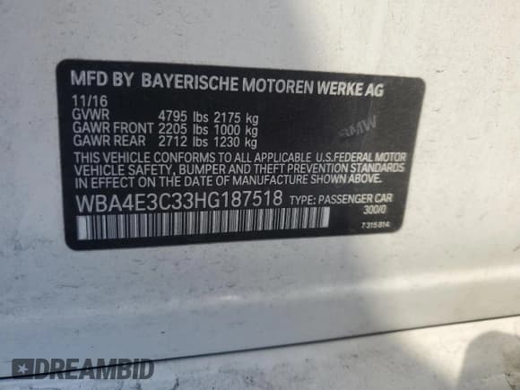 ✅ 2017 BMW 4 Series 440i • VIN: WBA4E3C33HG187518 • Lot: 82235455. Listed on Copart with 47,626 mi. Free auction sales archive from the USA and detailed vehicle history report at DreamBid. Image 12.