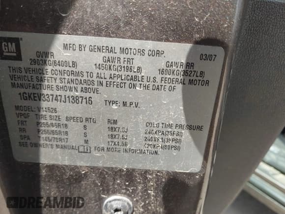 ✅ 2007 GMC Acadia SLT • VIN: 1GKEV33747J138716 • Lot: 43156882. Wystawiony na IAAI z przebiegiem 157 321 mil. Bezpłatny archiwum sprzedaży aukcyjnych z USA i szczegółowy raport historii pojazdu na DreamBid. Zdjęcie 9.