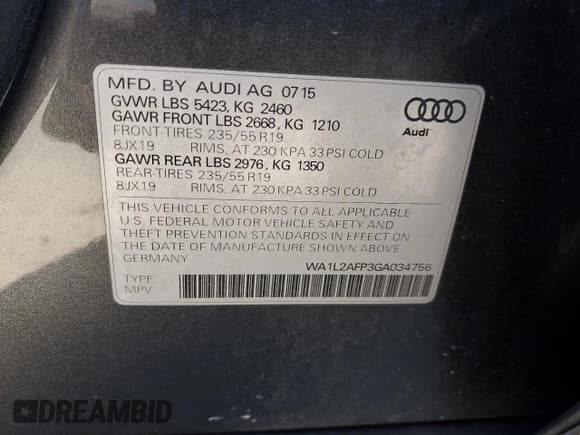 ✅ 2016 Audi Q5 Premium Plus • VIN: WA1L2AFP3GA034756 • Lot: 90712655. Wystawiony na Copart z przebiegiem 112 774 mil. Bezpłatny archiwum sprzedaży aukcyjnych z USA i szczegółowy raport historii pojazdu na DreamBid. Zdjęcie 13.