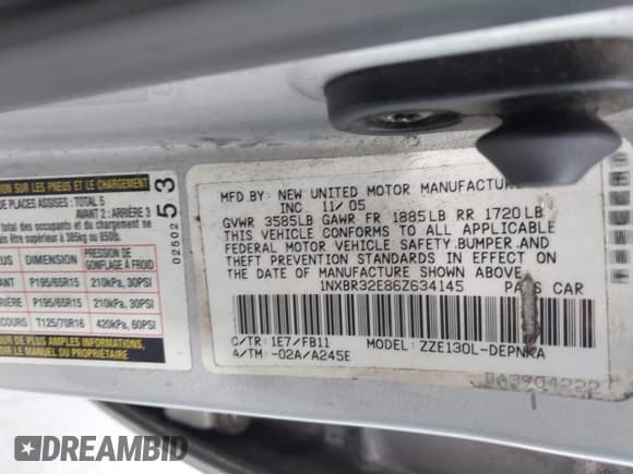 ✅ 2006 Toyota Corolla S • VIN: 1NXBR32E86Z634145 • Lot: 43397905. Wystawiony na IAAI z przebiegiem 149 096 mil. Bezpłatny archiwum sprzedaży aukcyjnych z USA i szczegółowy raport historii pojazdu na DreamBid. Zdjęcie 9.