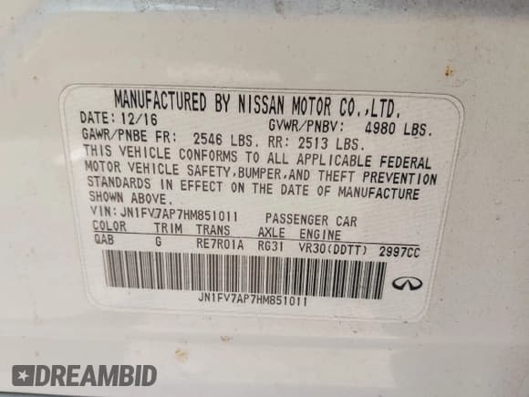 ✅ 2017 Infiniti Q50 Red Sport 400 • VIN: JN1FV7AP7HM851011 • Lot: 42518743. Listed on IAAI with Not provided. Free auction sales archive from the USA and detailed vehicle history report at DreamBid. Image 9.