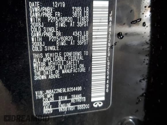 ✅ 2020 Infiniti QX80 Luxe • VIN: JN8AZ2NE9L9254496 • Lot: 83960945. Wystawiony na Copart z przebiegiem 133 266 mil. Bezpłatny archiwum sprzedaży aukcyjnych z USA i szczegółowy raport historii pojazdu na DreamBid. Zdjęcie 14.