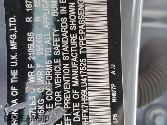 ✅ 2020 Honda Civic Sport Touring • VIN: SHHFK7H99LU417525 • Lot: 89850535. Listed on Copart with 26,986 mi. Free auction sales archive from the USA and detailed vehicle history report at DreamBid. Image 13.