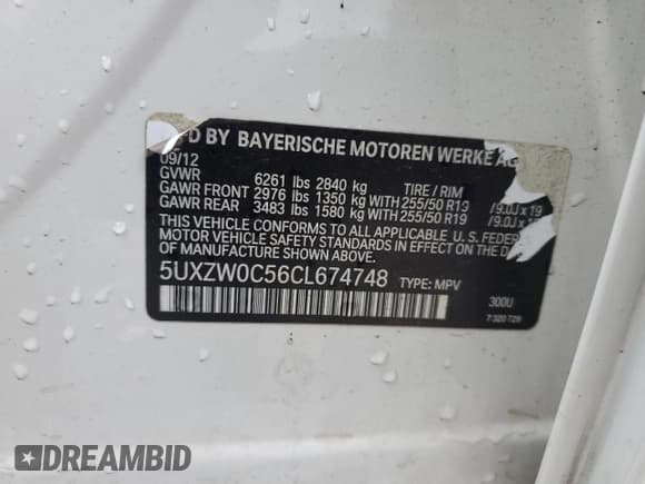 ✅ 2012 BMW X5 35d • VIN: 5UXZW0C56CL674748 • Lot: 92106865. Listed on Copart with 134,558 mi. Free auction sales archive from the USA and detailed vehicle history report at DreamBid. Image 13.