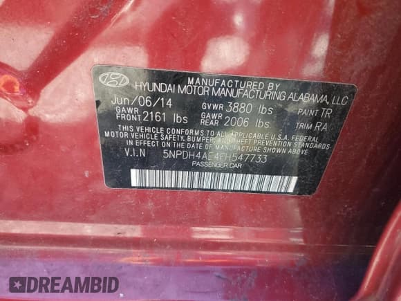 ✅ 2015 Hyundai Elantra SE • VIN: 5NPDH4AE4FH547733 • Lot: 87305515. Listed on Copart with 113,525 mi. Free auction sales archive from the USA and detailed vehicle history report at DreamBid. Image 12.