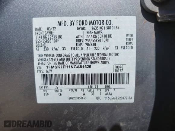 2022 Ford Explorer Limited z VIN 1FMSK7FH1NGA81626, wystawiony jako IAAI lot #42945801 z przebiegiem 61 416 mil mil oraz . Historia ofert i sprzedaży dostępna na DreamBid. Obrazek 9.