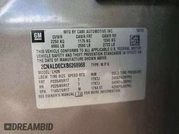 2011 Chevrolet Equinox 1LT с VIN 2CNALDECXB6268968, выставлен на аукционе Copart как лот 89678165 с пробегом 171 786 миль миль и Списание • Salvage title. История ставок и продаж доступна на DreamBid. Изображение 13.